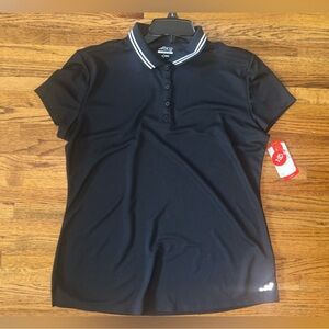 bcg Black Short Sleeve Tennis Polo with Striped Collar UPF 50